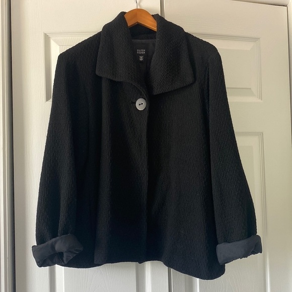 Eileen Fisher black coat, single button, black, size L - Picture 1 of 5